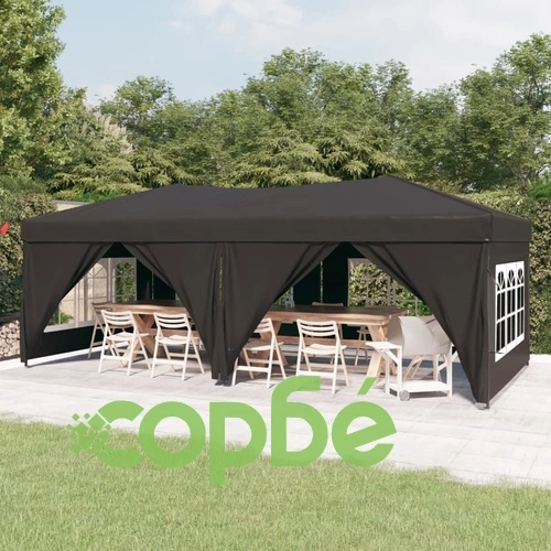 Сгъваема парти шатра със странични стени антрацит 3x6 м ➤ топ цена ➤ sorbe.bg