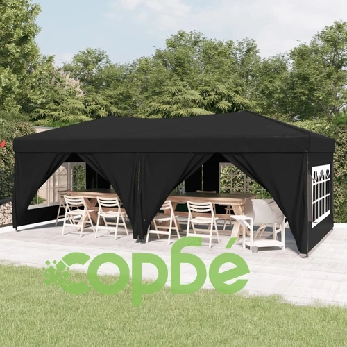 Сгъваема парти шатра със странични стени, черна, 3x6 м ➤ топ цена ➤ sorbe.bg