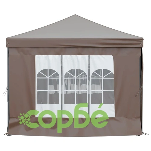 Сгъваема парти шатра със странични стени, таупе, 3x6 м ➤ топ цена ➤ sorbe.bg
