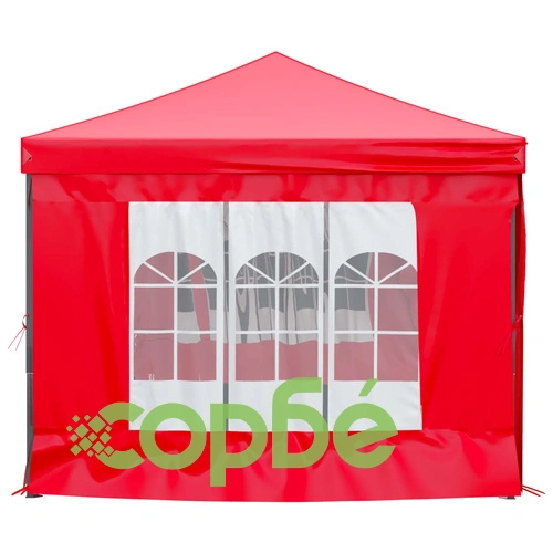 Сгъваема парти шатра със странични стени, червена, 3x6 м ➤ топ цена ➤ sorbe.bg