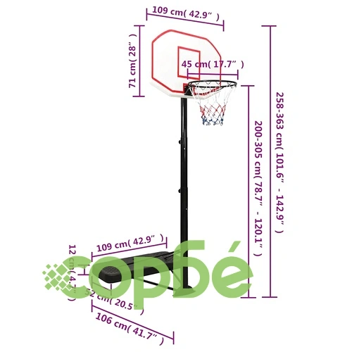 Баскетболна стойка, бяла, 258-363 см, полиетилен ➤ топ цена ➤ sorbe.bg