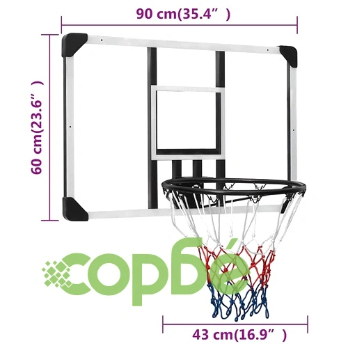Баскетболно табло, прозрачно, 90x60x2,5 см, поликарбонат ➤ топ цена ➤ sorbe.bg