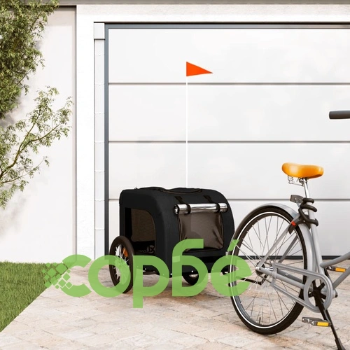 Ремарке за колело за любимци черно Оксфорд плат и желязо ➤ топ цена ➤ sorbe.bg