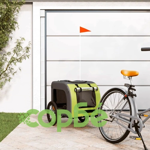 Ремарке за колело за любимци зелен и сив Оксфорд плат и желязо ➤ топ цена ➤ sorbe.bg