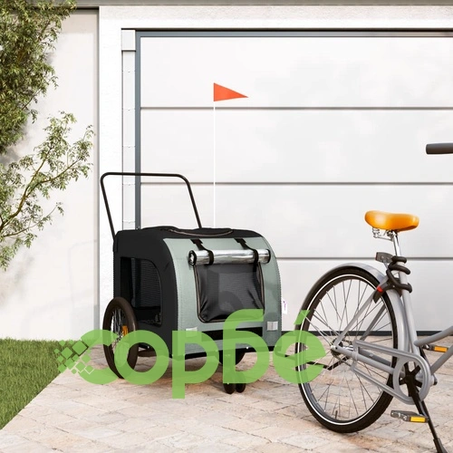 Ремарке за колело за любимци черен и сив Оксфорд плат и желязо ➤ топ цена ➤ sorbe.bg