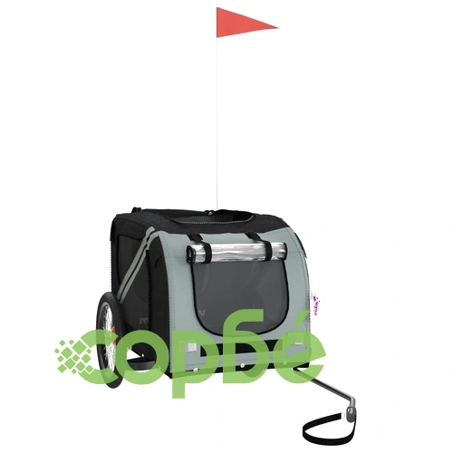 Ремарке за колело за любимци черен и сив Оксфорд плат и желязо ➤ топ цена ➤ sorbe.bg