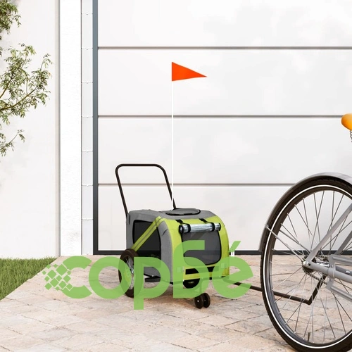 Ремарке за колело за любимци зелено черно Оксфорд плат и желязо ➤ топ цена ➤ sorbe.bg