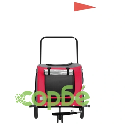 Ремарке за колело за любимци червен и сив Оксфорд плат и желязо ➤ топ цена ➤ sorbe.bg