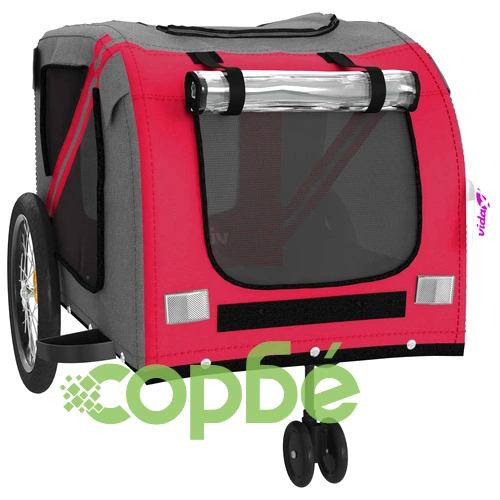 Ремарке за колело за любимци червен и сив Оксфорд плат и желязо ➤ топ цена ➤ sorbe.bg