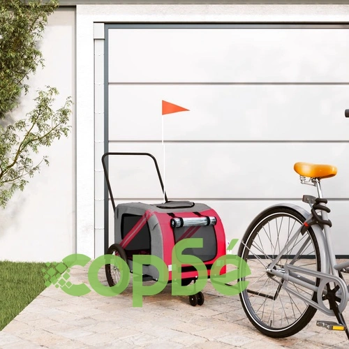 Ремарке за колело за любимци червен и сив Оксфорд плат и желязо ➤ топ цена ➤ sorbe.bg
