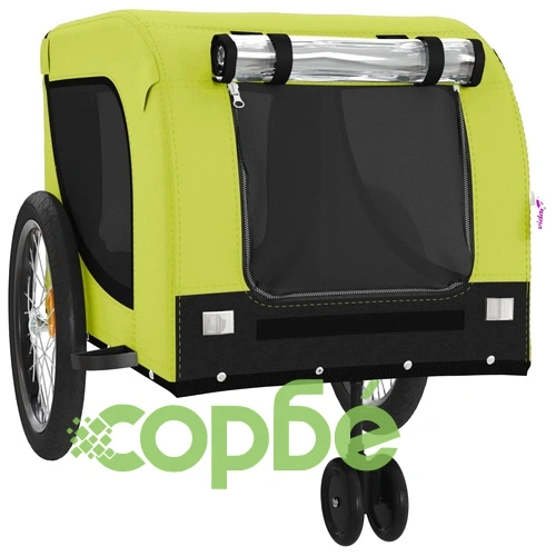 Ремарке за колело за любимци зелено черно Оксфорд плат и желязо ➤ топ цена ➤ sorbe.bg