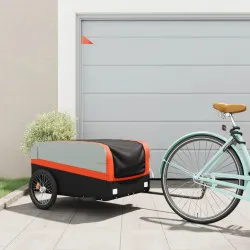 Товарно ремарке за велосипед, черно и оранжево, 45 кг, желязо