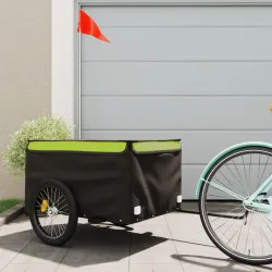 Товарно ремарке за велосипед, черно и зелено, 45 кг, желязо