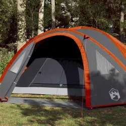Къмпинг палатка за 4 души сив/оранжев 300x250x132 см 185T тафта