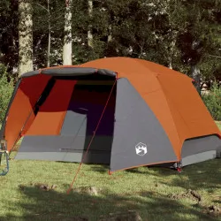Къмпинг палатка за 6 души сив/оранжев 412x370x190 см 190T тафта