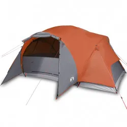 Къмпинг палатка за 8 души сив/оранжев 360x430x195 см 190T тафта