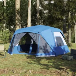 Къмпинг палатка за 10 души синя затъмняващ плат водоустойчива