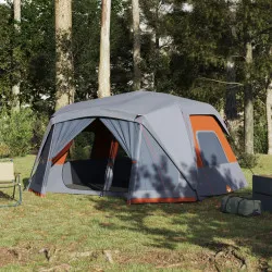 Къмпинг палатка за 10 души сиво-оранжев затъмняващ водоустойчив