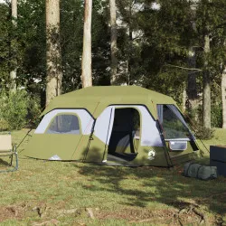 Къмпинг палатка за 9 души зелена затъмняващ плат водоустойчива