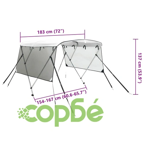 Тента за лодка с 3 дъги мрежести страници 183x(154-167)x137 см ➤ топ цена ➤ sorbe.bg