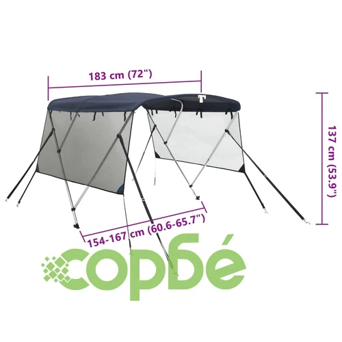 Тента за лодка с 3 дъги мрежести страници 183x(154-167)x137 см ➤ топ цена ➤ sorbe.bg