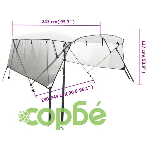 Тента за лодка с 4 дъги мрежести страници 243x(230-244)x137 см ➤ топ цена ➤ sorbe.bg