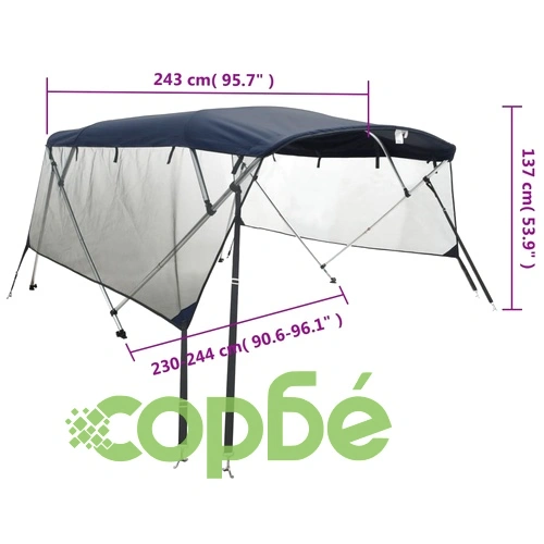 Тента за лодка с 4 дъги мрежести страници 243x(230-244)x137 см ➤ топ цена ➤ sorbe.bg