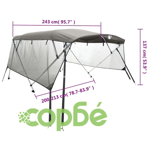 Тента за лодка с 4 дъги мрежести страници 243x(200-213)x137 см ➤ топ цена ➤ sorbe.bg