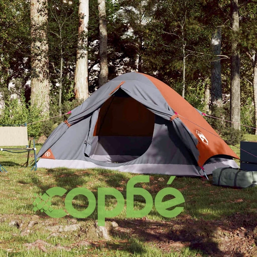 Куполна къмпинг палатка, 2-местна, сиво-оранжева, водоустойчива ➤ топ цена ➤ sorbe.bg
