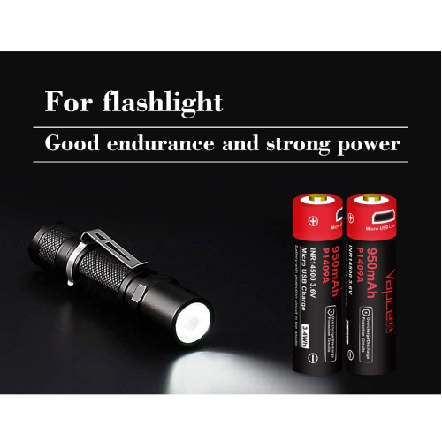 Батерия Vapcell P1409A 14500 950mAh със защита и Micro USB зареждане ➤ топ цена ➤ sorbe.bg