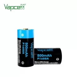 Батерия Vapcell P1608A 16340 800mAh със защита и Micro USB зареждане