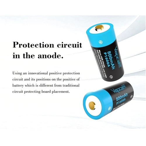 Батерия Vapcell P1608A 16340 800mAh със защита и Micro USB зареждане ➤ топ цена ➤ sorbe.bg