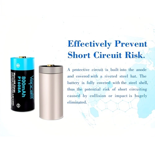 Батерия Vapcell P1608A 16340 800mAh със защита и Micro USB зареждане ➤ топ цена ➤ sorbe.bg