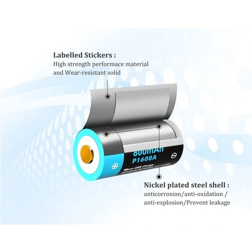 Батерия Vapcell P1608A 16340 800mAh със защита и Micro USB зареждане ➤ топ цена ➤ sorbe.bg