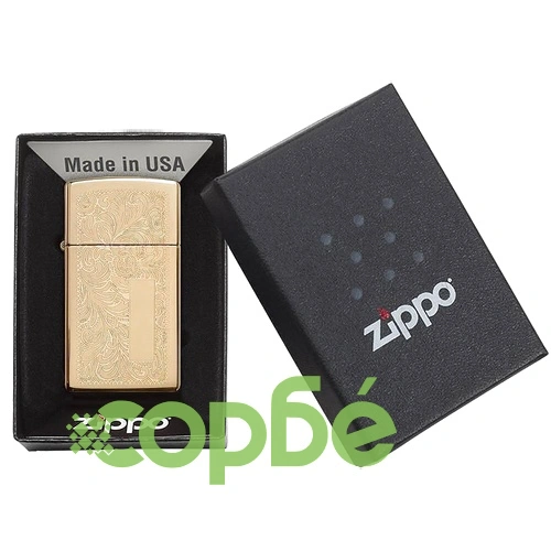Запалка Zippo 1652B  Venetian Polished Brass, Slim ➤ топ цена ➤ sorbe.bg