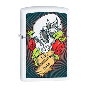 Запалка ZIPPO 28859 Color Image ® White Matte, Skull + Roses