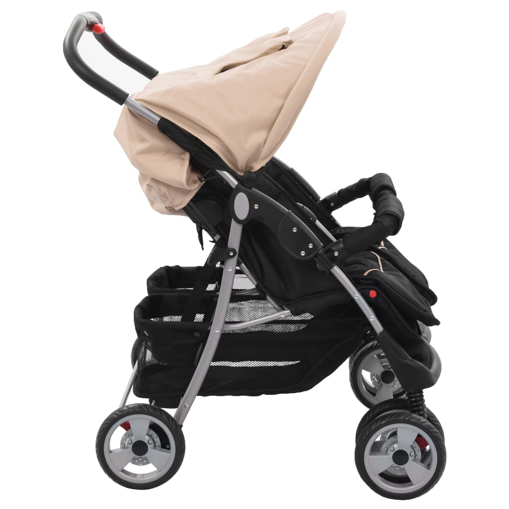 Бебешка количка за близнаци, таупе и черно, стомана