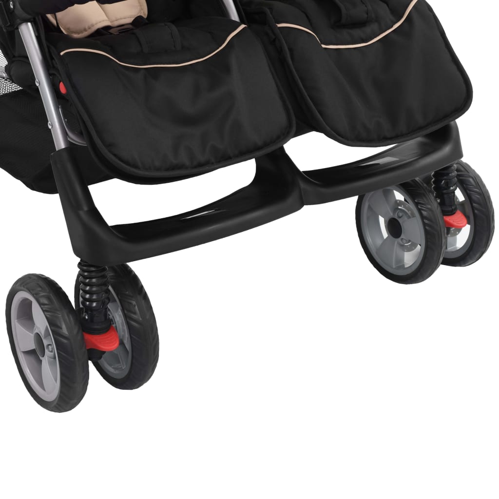 Бебешка количка за близнаци, таупе и черно, стомана