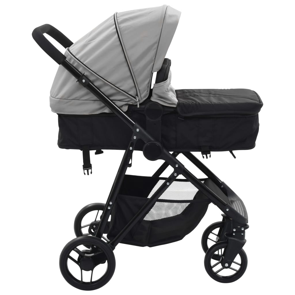 Детска/бебешка количка 2-в-1, сиво и черно, стомана