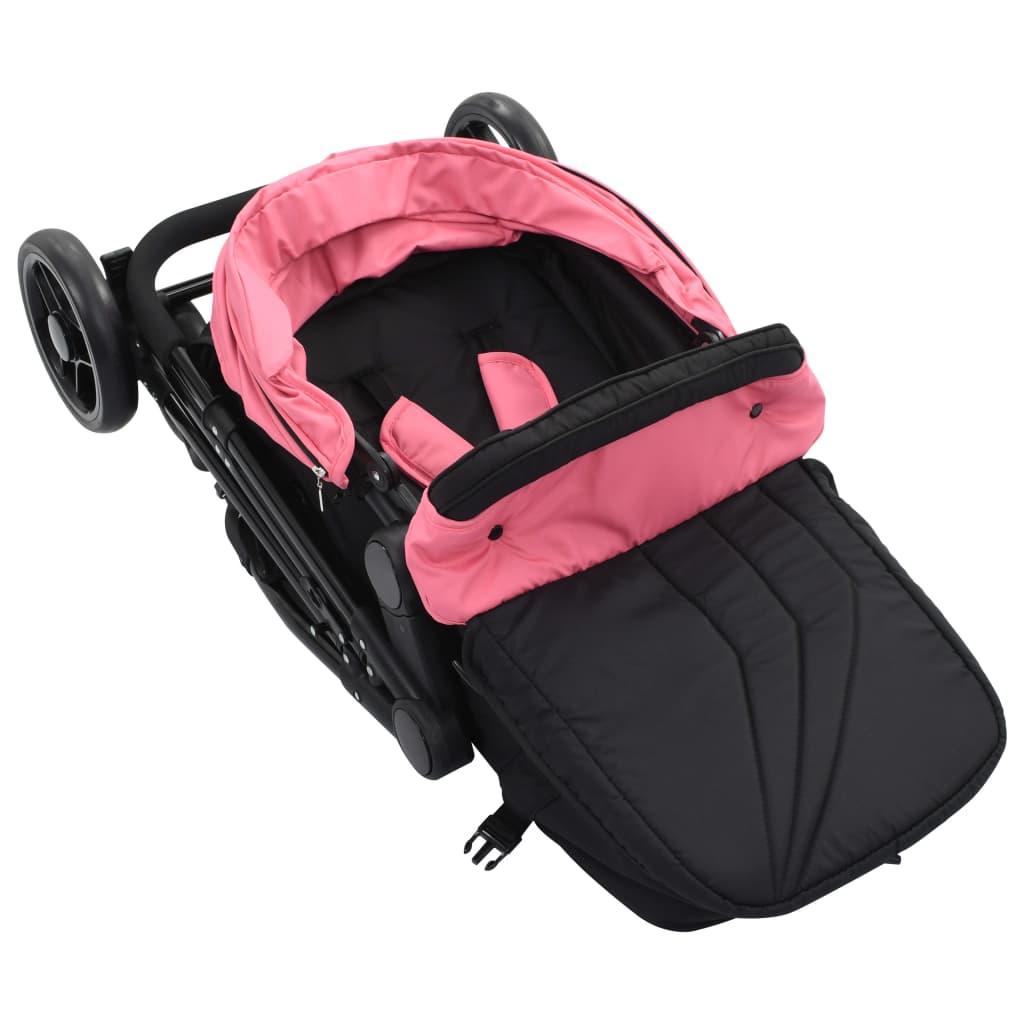 Детска/бебешка количка 2-в-1, розово и черно, стомана