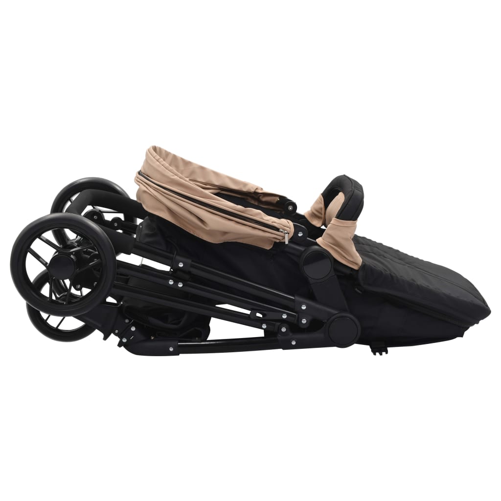 Детска/бебешка количка 2-в-1, таупе и черно, стомана