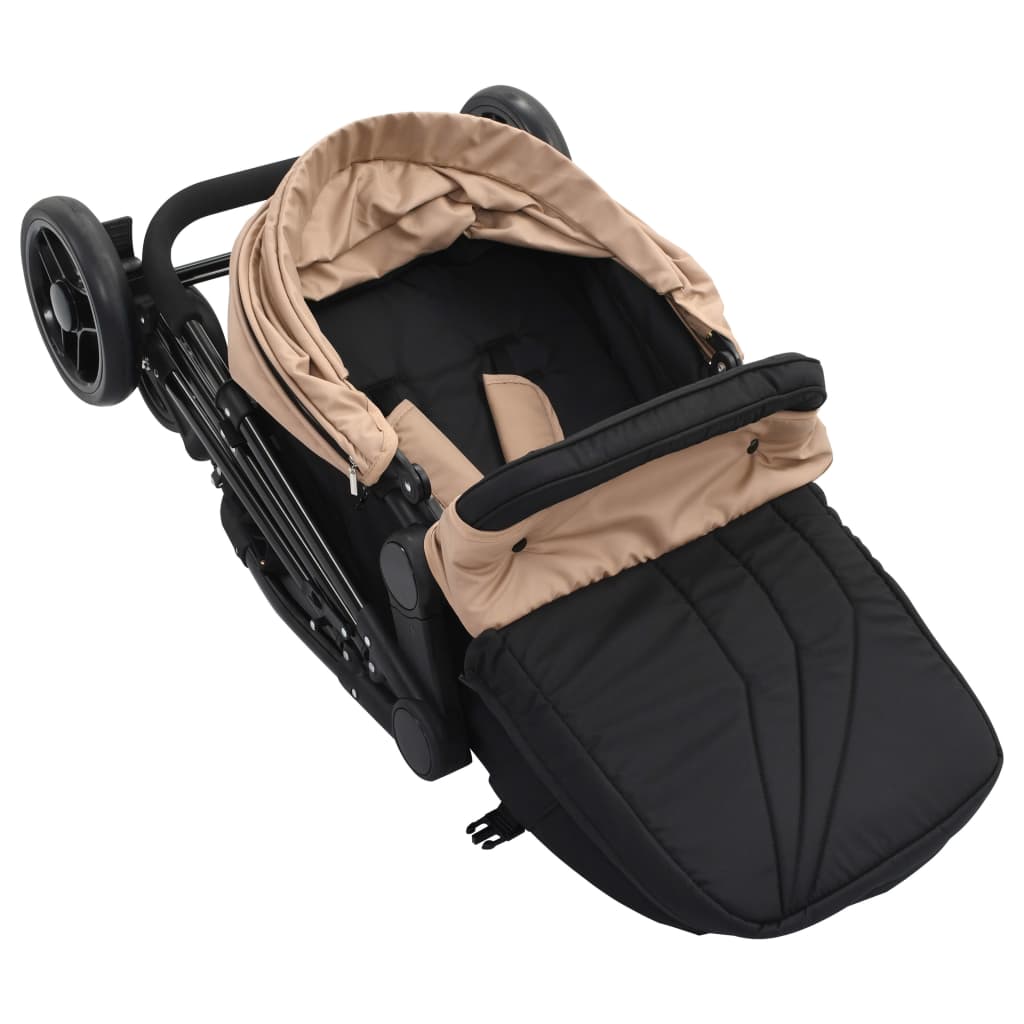 Детска/бебешка количка 2-в-1, таупе и черно, стомана