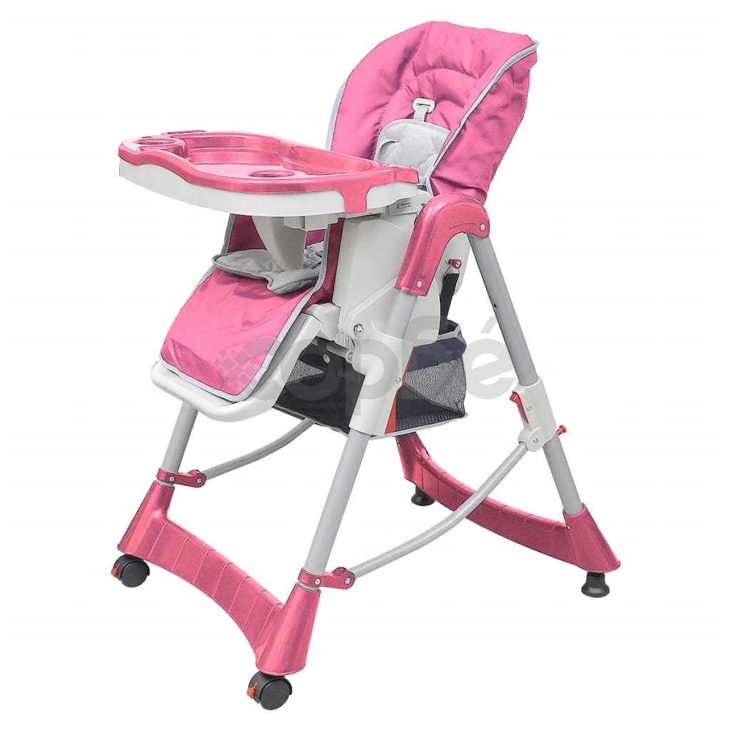 Бебешки стол за хранене, розов, регулируема височина