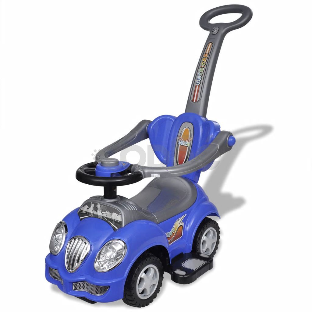 Детска кола за бутане, с дръжка, синя 