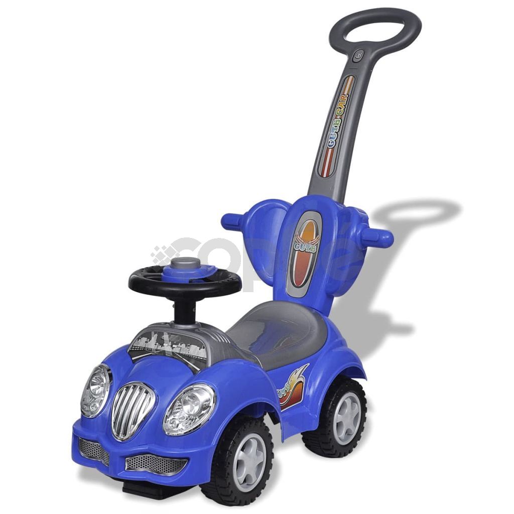 Детска кола за бутане, с дръжка, синя 