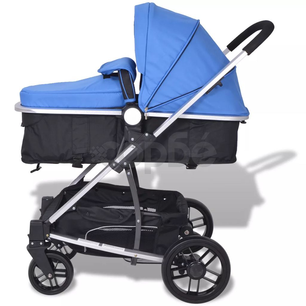 Детска/бебешка количка 2-в-1, алуминий, синьо и черно