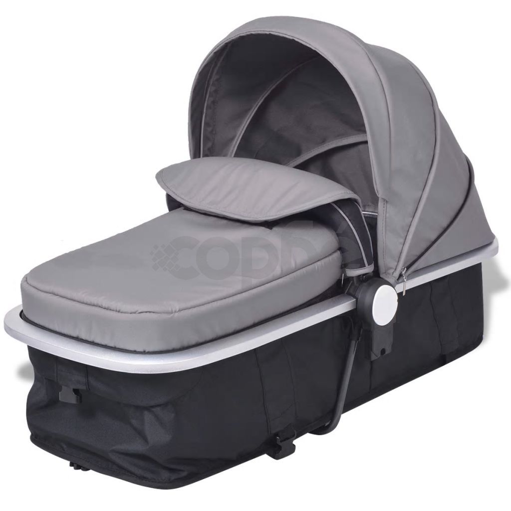 Детска/бебешка количка 2-в-1, алуминий, сиво и черно