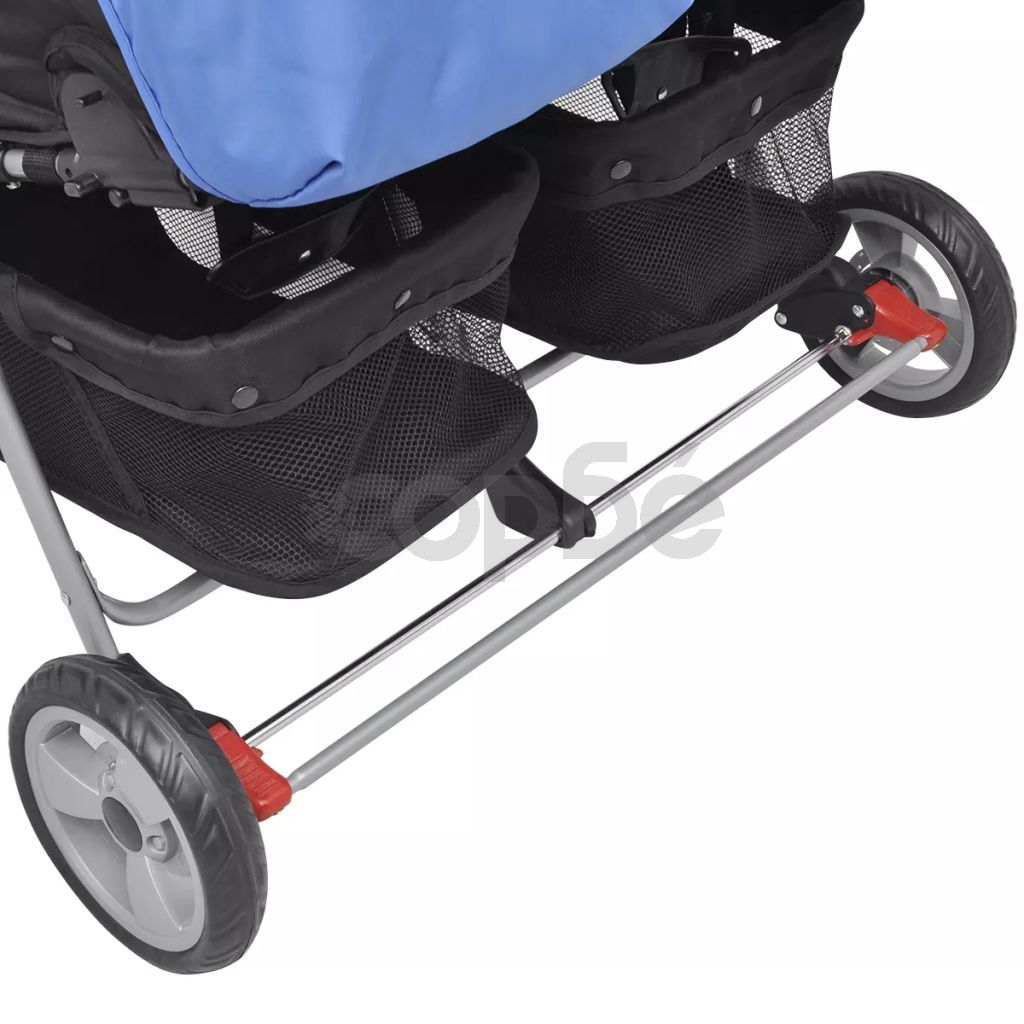 Бебешка количка за близнаци, стомана, синьо и черно