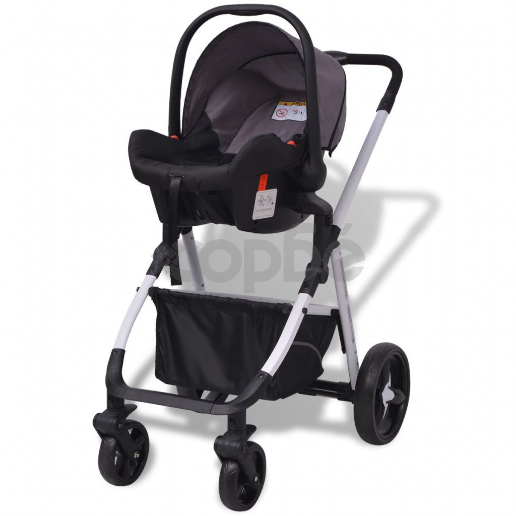 Бебешка количка 3-в-1, алуминиева, сиво и черно