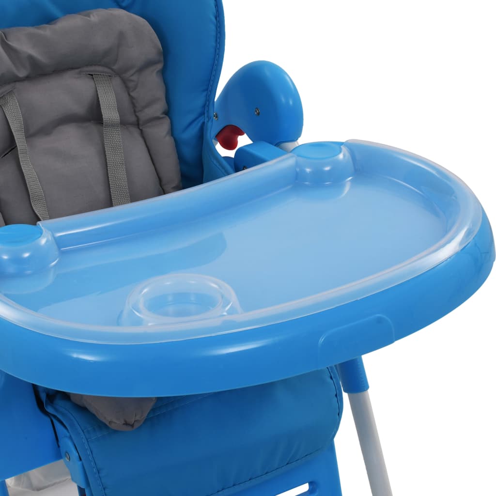 Високо бебешко столче за хранене, синьо и сиво 